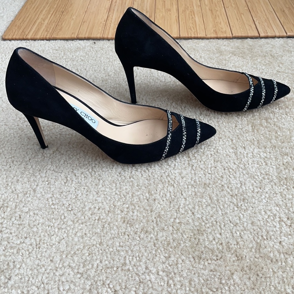 Jimmy Choo Bethan 85 suede w/crystal pump heel
